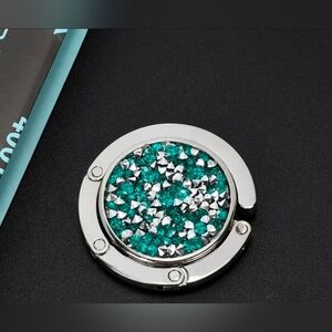 Silver & Teal Rhinestole Crystal Purse Hook BNIB